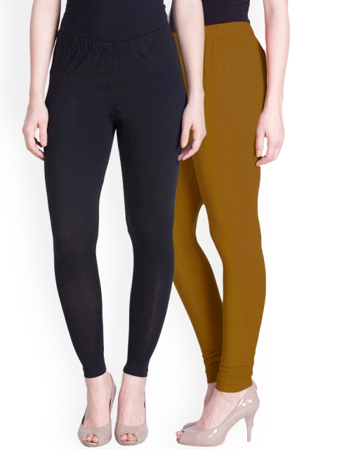 

LYRA Women Pack Of 2 Black & Brown Churidar Length Leggings