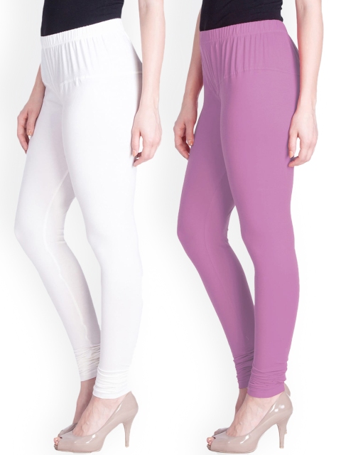 

LYRA Women Pack Of 2 White & Purple Churidar Length Leggings