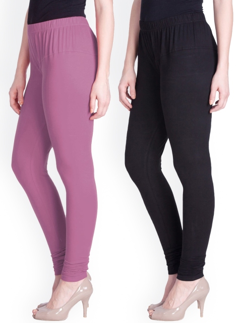 

LYRA Women Pack Of 2 Purple & Black Churidar-Length Leggings, Assorted