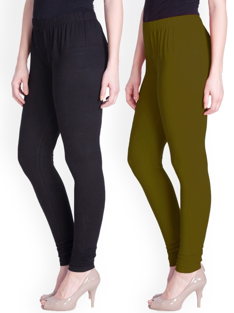 

Lyra Women Pack Of 2 Black & Brown Solid Churidar-Length Leggings