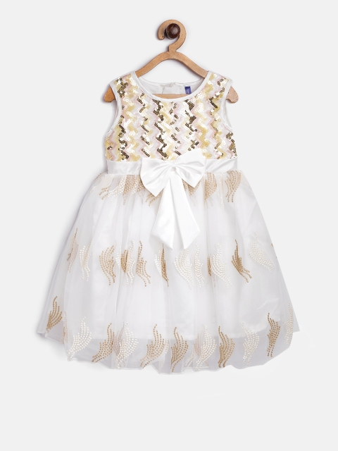 

YK Girls Off-White Sequinned Fit & Flare Dress