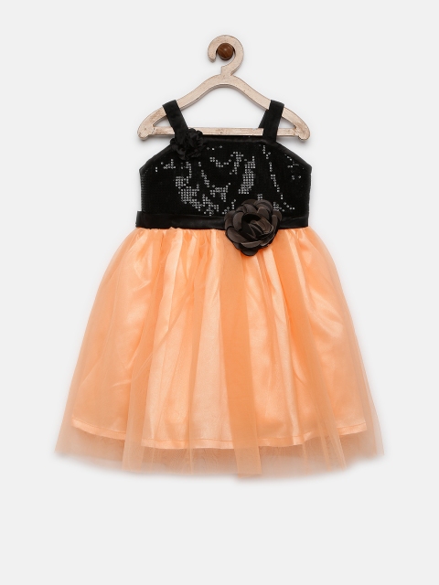 

YK Girls Black & Peach-Coloured Embellished Fit & Flare Dress