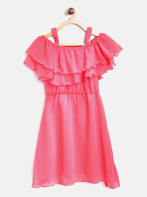 

YK Girls Coral Pink Layered A-Line Dress