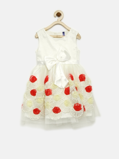 

YK Girls Off-White Self Design Fit & Flare Dress