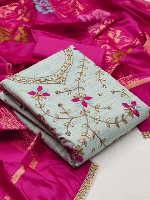 

KALINI Sea Green & Pink Pure Cotton Unstitched Dress Material