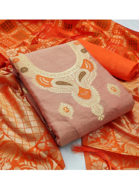 

KALINI Peach-Coloured & Orange Unstitched Dress Material