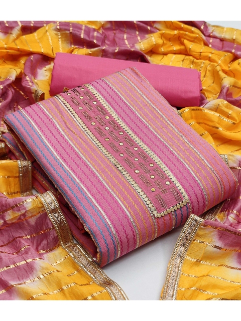 

KALINI Pink & Yellow Pure Cotton Unstitched Dress Material