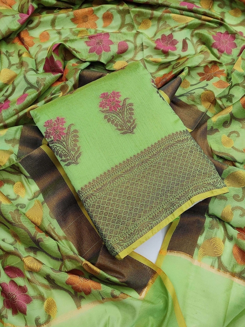 

KALINI Green & Pink Unstitched Dress Material