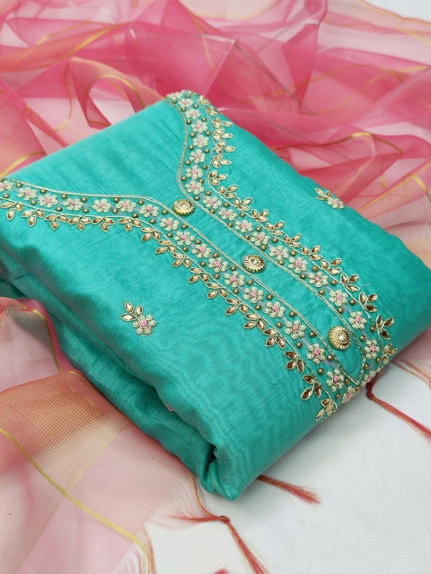 

KALINI Blue & Pink Unstitched Dress Material