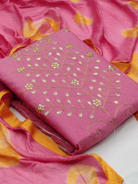 

KALINI Pink & Yellow Pure Cotton Unstitched Dress Material