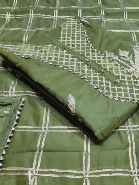 

KALINI Green & Silver-Toned Unstitched Dress Material