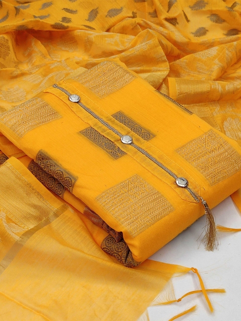 

KALINI Yellow & Gold-Toned Unstitched Dress Material