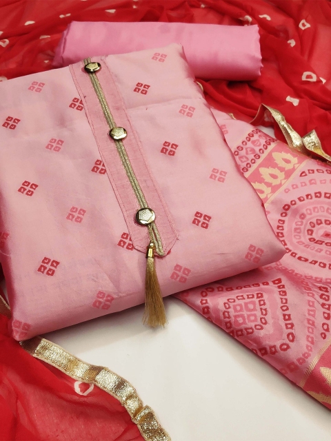 

KALINI Pink & Gold-Toned Unstitched Dress Material