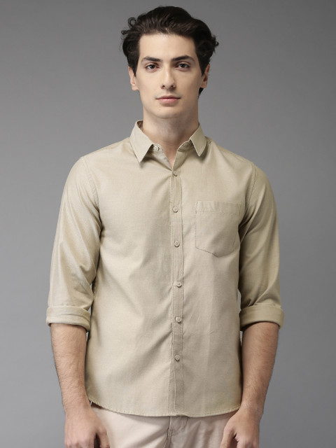 

HERE&NOW Men Beige Regular Fit Solid Casual Shirt