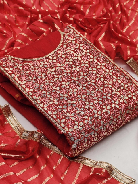 

KALINI Red & Gold-Toned Unstitched Dress Material