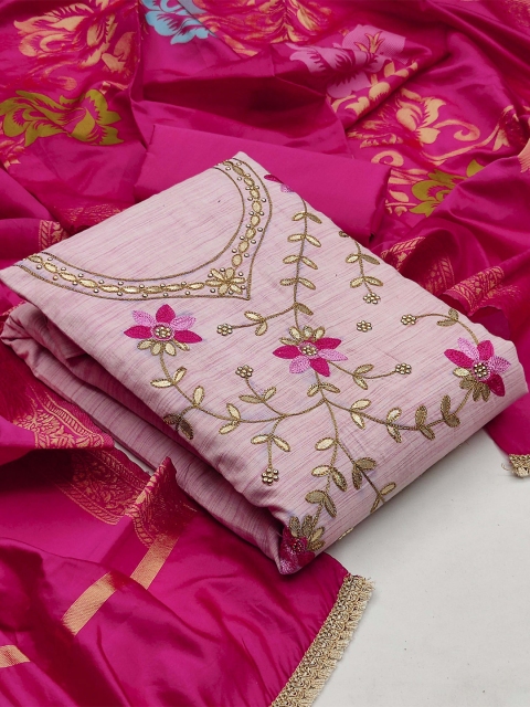 

KALINI Pink & Purple Pure Cotton Unstitched Dress Material