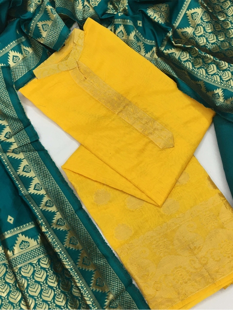 

KALINI Yellow & Green Unstitched Dress Material