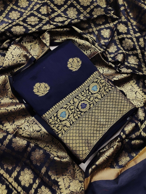 

KALINI Blue & Gold-Toned Unstitched Dress Material
