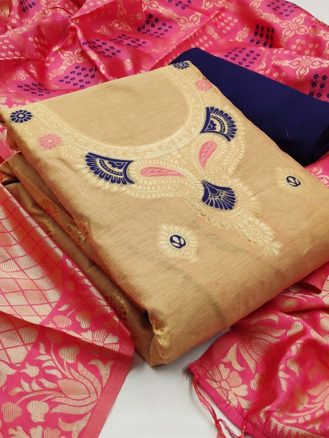 

KALINI Beige & Blue Unstitched Dress Material