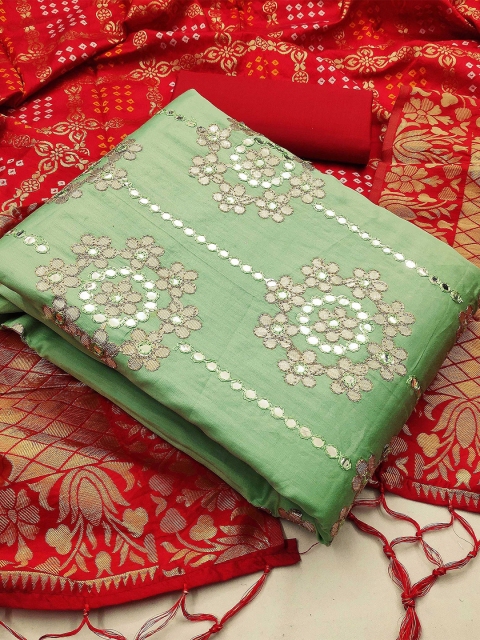 

KALINI Sea Green & White Cotton Unstitched Dress Material