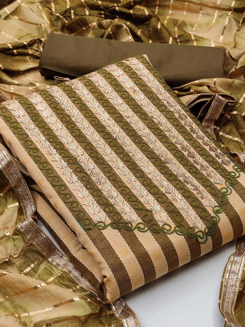 

KALINI Beige & Gold-Toned Pure Cotton Unstitched Dress Material
