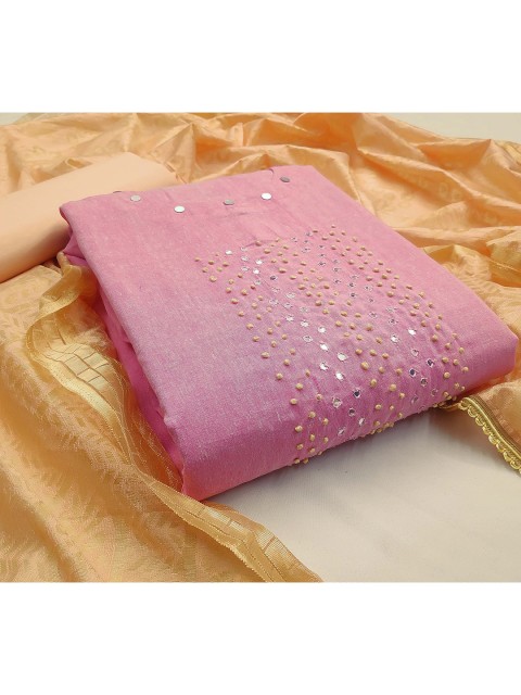 

KALINI Pink & Brown Pure Cotton Unstitched Dress Material