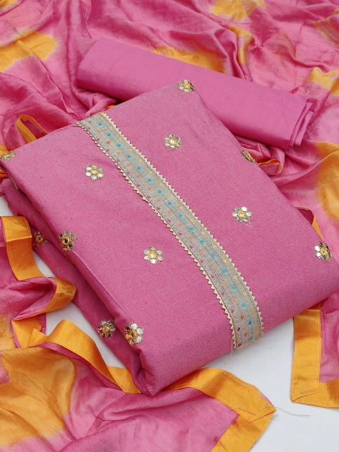 

KALINI Pink & Orange Pure Cotton Unstitched Dress Material