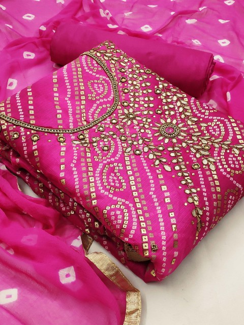 

KALINI Pink & Gold-Toned Unstitched Dress Material