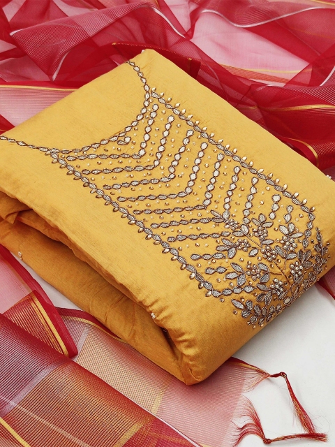 

KALINI Yellow & Red Unstitched Dress Material