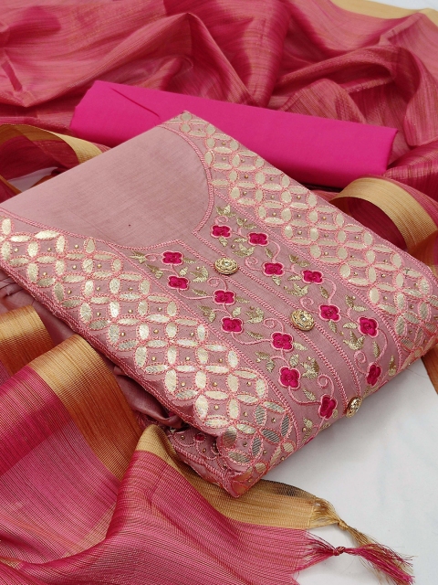 

KALINI Pink & Gold-Toned Cotton Unstitched Dress Material