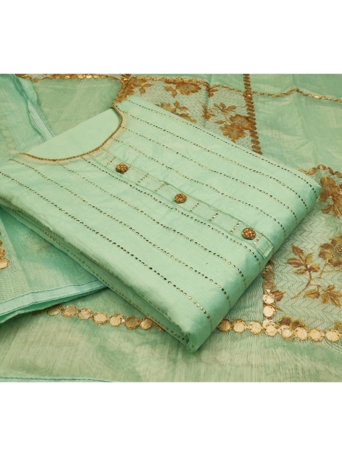 

KALINI Sea Green & Gold-Toned Unstitched Dress Material