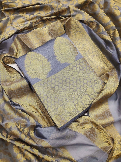 

KALINI Grey & Gold-Toned Unstitched Dress Material