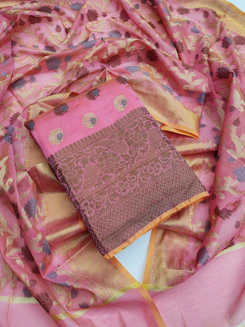 

KALINI Pink & Gold-Toned Unstitched Dress Material