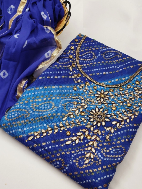 

KALINI Blue & Gold-Toned Unstitched Dress Material
