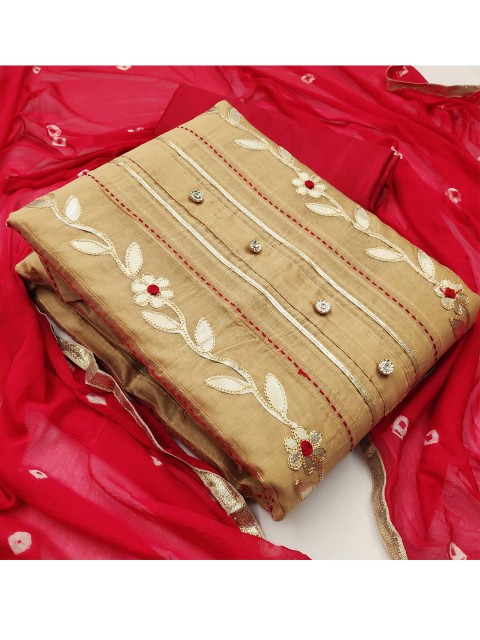 

KALINI Beige & Red Unstitched Dress Material