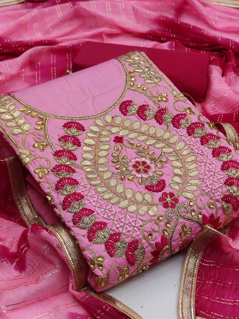 

KALINI Pink & Gold-Toned Cotton Unstitched Dress Material
