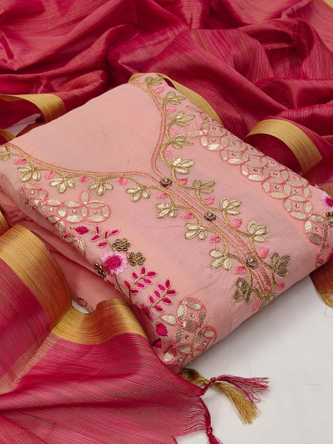 

KALINI Pink & Gold-Toned Cotton Unstitched Dress Material