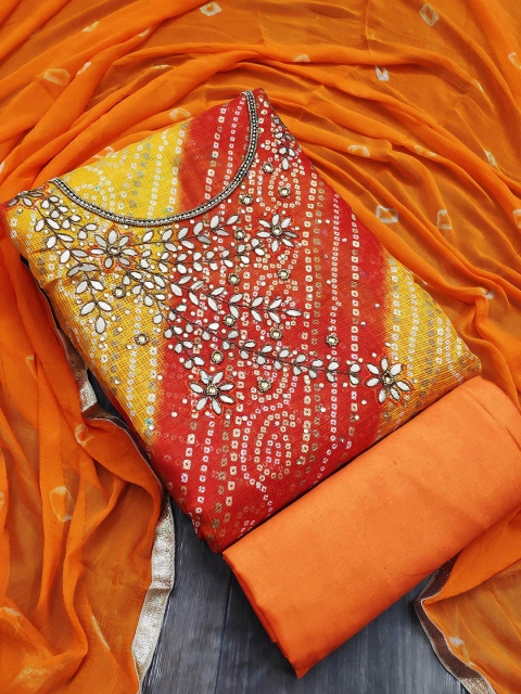 

KALINI Yellow & Orange Unstitched Dress Material