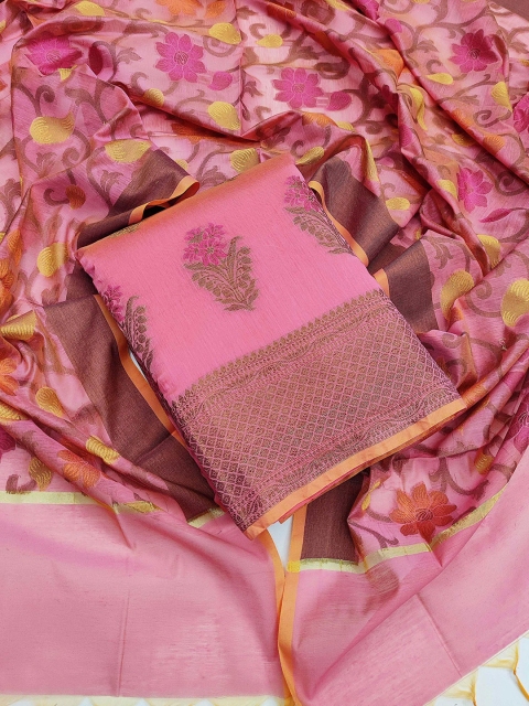 

KALINI Pink & Gold-Toned Unstitched Dress Material
