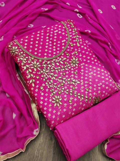 

KALINI Pink & Off White Unstitched Dress Material