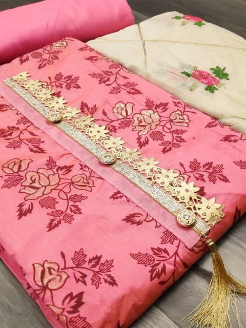 

KALINI Pink & Red Embroidered Unstitched Dress Material