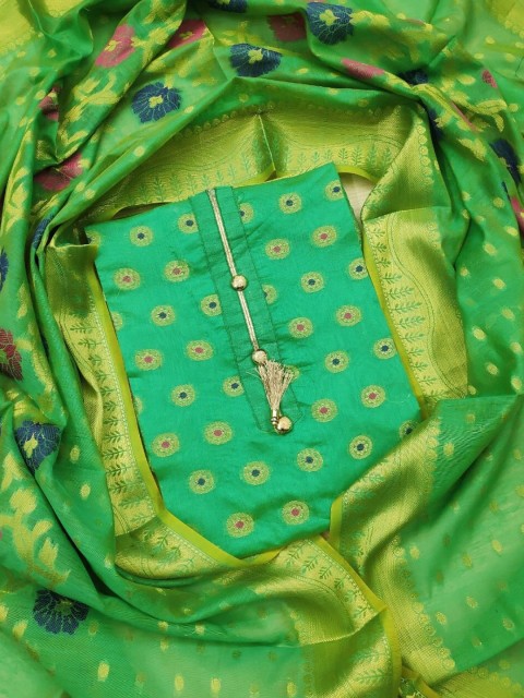 

KALINI Green & Gold-Toned Unstitched Dress Material