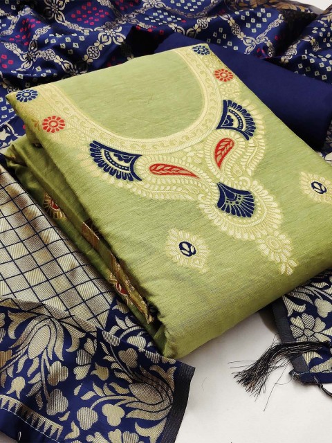

KALINI Green & Blue Unstitched Dress Material
