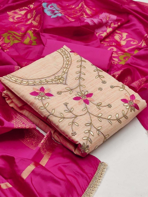 

KALINI Peach-Coloured & Pink Pure Cotton Unstitched Dress Material