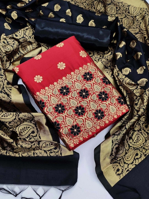 

KALINI Red & Black Unstitched Dress Material