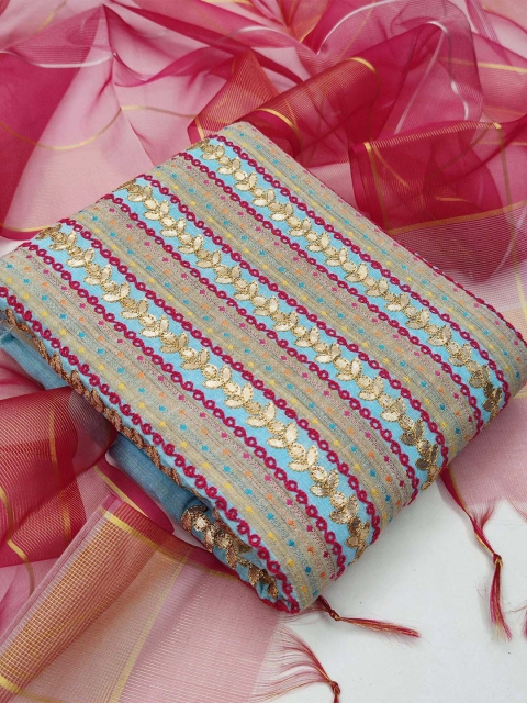 

KALINI Blue & Pink Pure Cotton Unstitched Dress Material