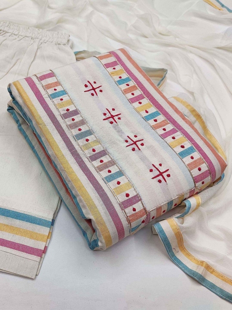 

KALINI White & Blue Printed Unstitched Dress Material