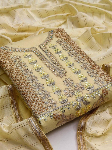 

KALINI Beige & Gold-Toned Unstitched Dress Material