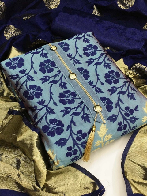 

KALINI Blue & Gold-Toned Unstitched Dress Material