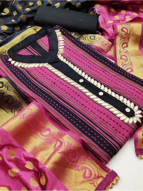 

KALINI Pink & Black Pure Cotton Unstitched Dress Material